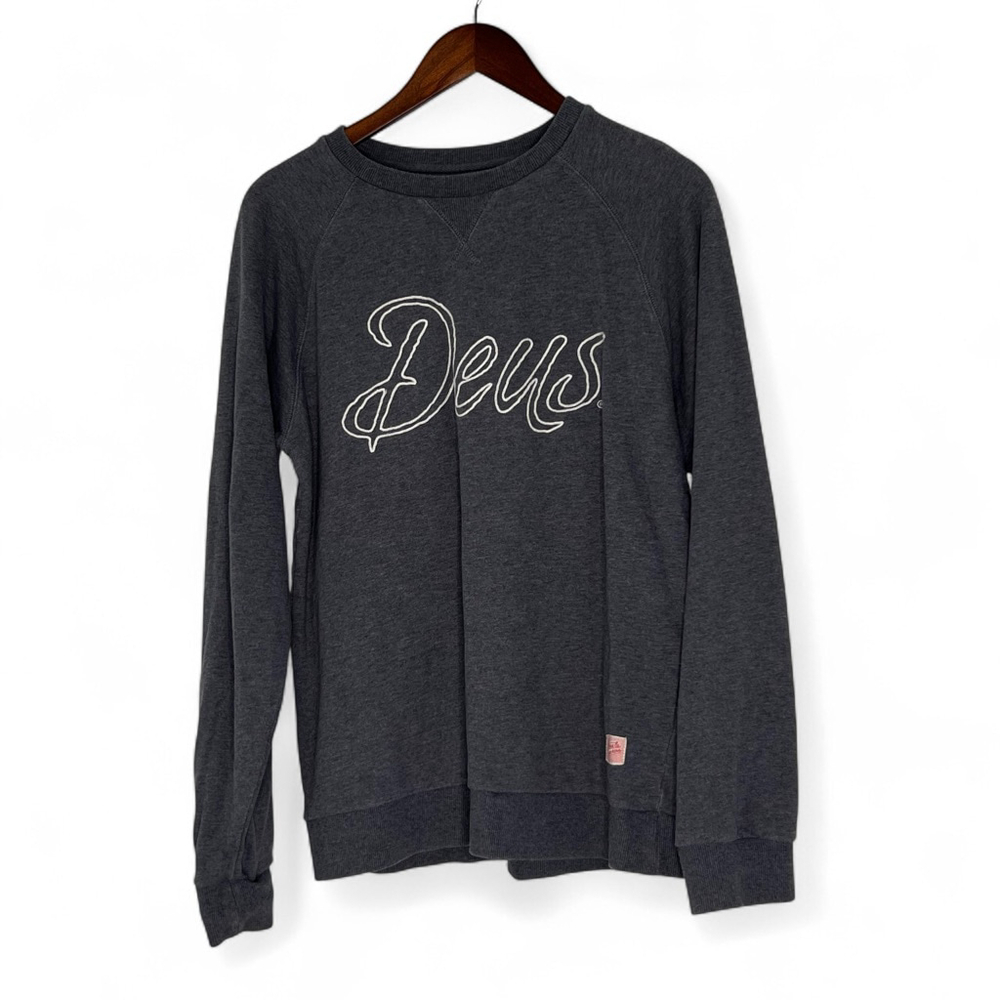 Deus Ex Machina Gray Script Logo Crewneck Sweatshirt Men's Medium 100% Cotton